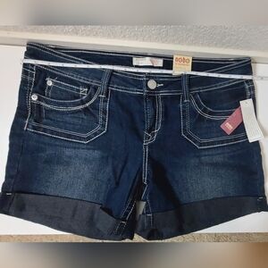 No Boundaries Women's Cuffed Dark Blue Jean Shorts Size 15